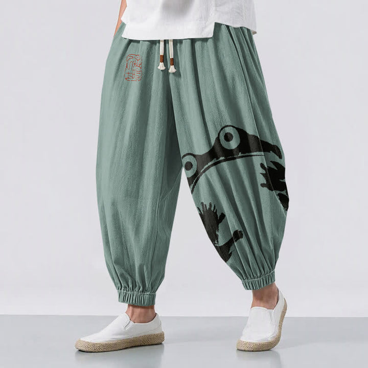 Buddha Stones Pantaloni harem da uomo in puro cotone con coulisse e tasche, con stampa di rane giocose. - Cadetto Blu - US/UK/AU50, EU60 (5XL) - image 12