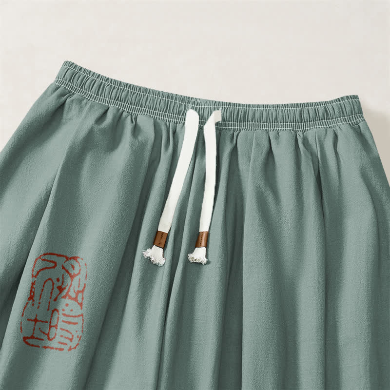Buddha Stones Pantaloni harem da uomo in puro cotone con coulisse e tasche, con stampa di rane giocose. - image 15