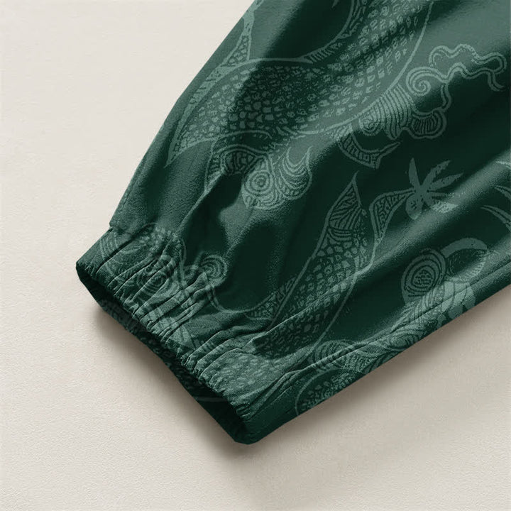 Buddha Stones Pantaloni harem da uomo in puro cotone con coulisse e tasche, fantasia Drago Mitico e Nuvole Auspiciose. - image 16