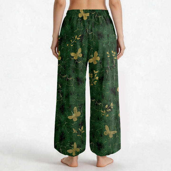 Buddha Stones Pantaloni harem da donna in cotone con elastico in vita e motivo a farfalle botaniche, con tasche laterali. - image 2
