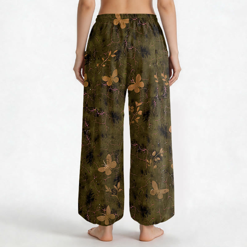 Buddha Stones Pantaloni harem da donna in cotone con elastico in vita e motivo a farfalle botaniche, con tasche laterali. - image 9