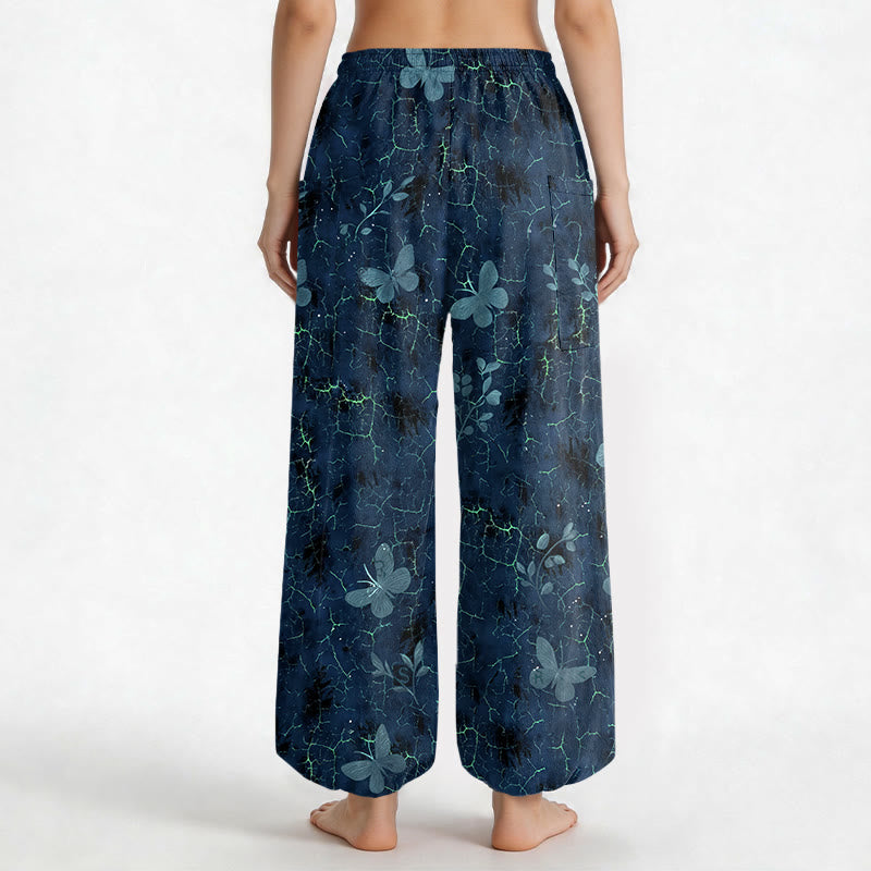 Buddha Stones Pantaloni harem da donna in cotone con elastico in vita e motivo a farfalle botaniche, con tasche laterali. - image 12