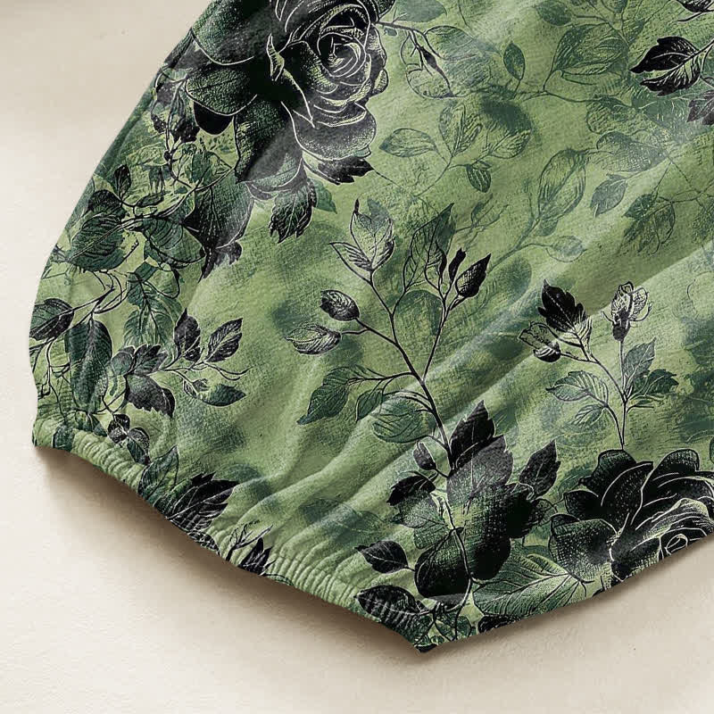Buddha Stones Pantaloni harem da donna in cotone vintage con fantasia floreale nera, vita elasticizzata e tasche laterali. - image 6