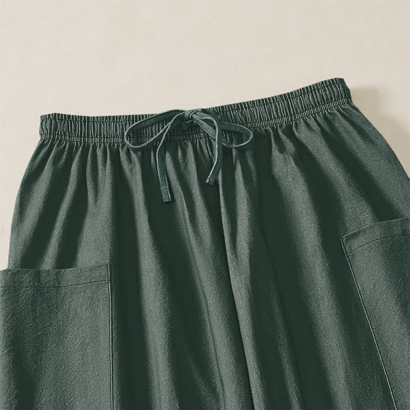 Buddha Stones Pantaloni harem da donna in cotone con motivo giardino di loto zen e vita elasticizzata, con tasche laterali. - image 5