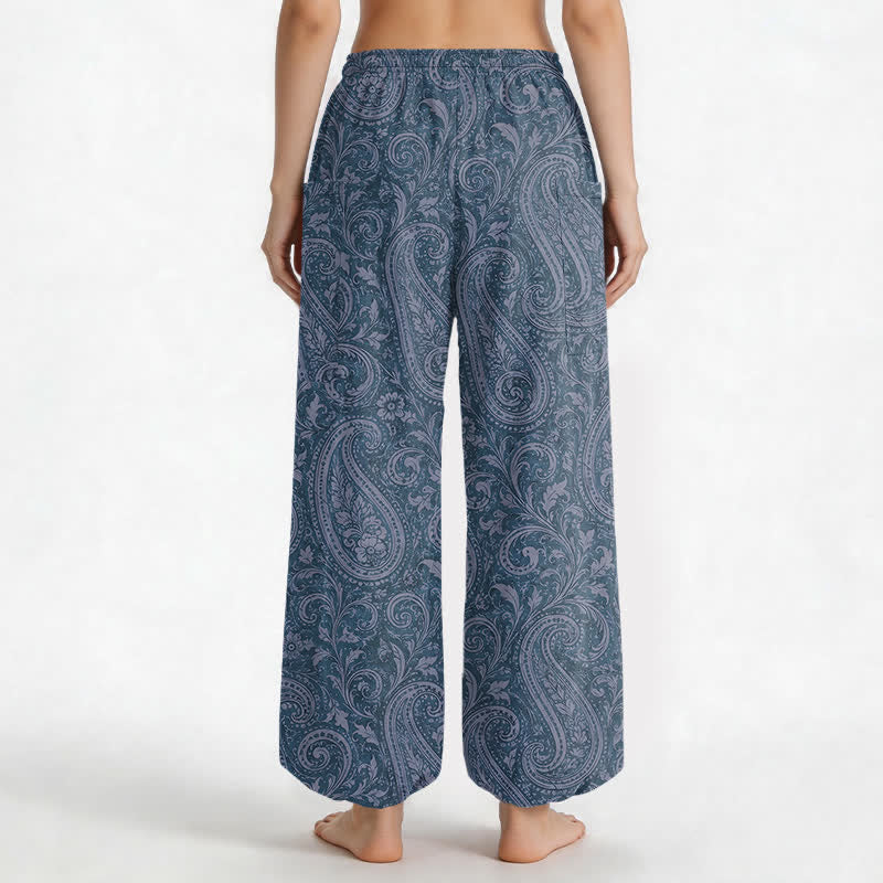 Buddha Stones Pantaloni harem da donna in cotone con motivo paisley vintage, elastico in vita e tasche laterali. - image 2