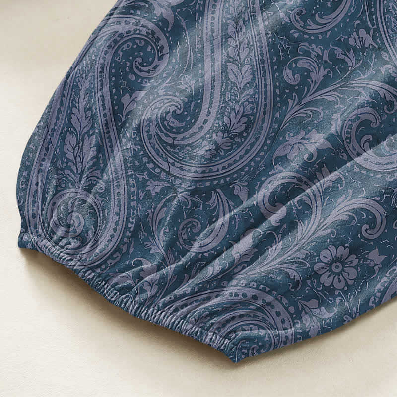 Buddha Stones Pantaloni harem da donna in cotone con motivo paisley vintage, elastico in vita e tasche laterali. - image 6