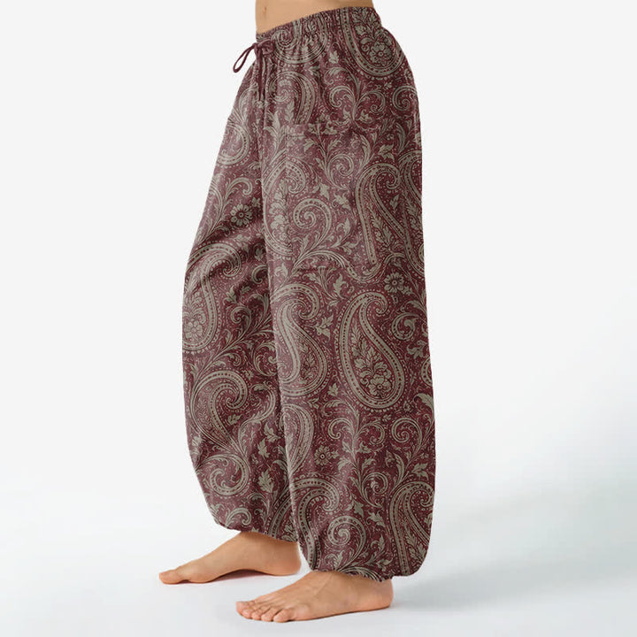 Buddha Stones Pantaloni harem da donna in cotone con motivo paisley vintage, elastico in vita e tasche laterali. - image 8