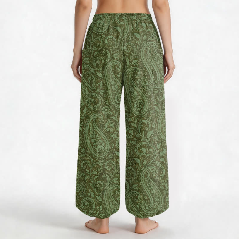 Buddha Stones Pantaloni harem da donna in cotone con motivo paisley vintage, elastico in vita e tasche laterali. - image 12
