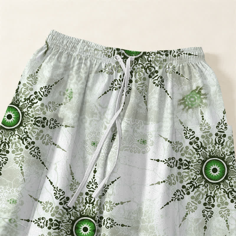 Buddha Stones Pantaloni harem da donna in cotone stile bohémien con motivo a medaglione geometrico e vita elasticizzata, con tasche laterali. - image 5