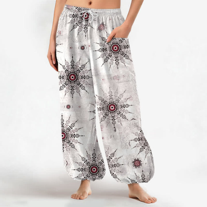 Buddha Stones Pantaloni harem da donna in cotone stile bohémien con motivo a medaglione geometrico e vita elasticizzata, con tasche laterali. - Lavanda Rosa - US16, UK/AU20, EU48 (3XL) - image 7
