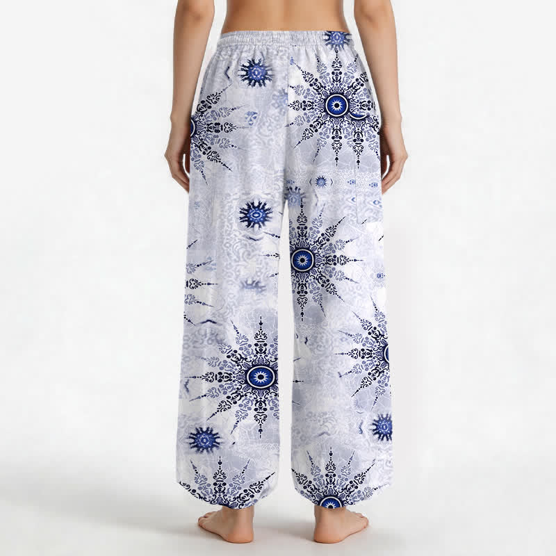 Buddha Stones Pantaloni harem da donna in cotone stile bohémien con motivo a medaglione geometrico e vita elasticizzata, con tasche laterali. - image 12