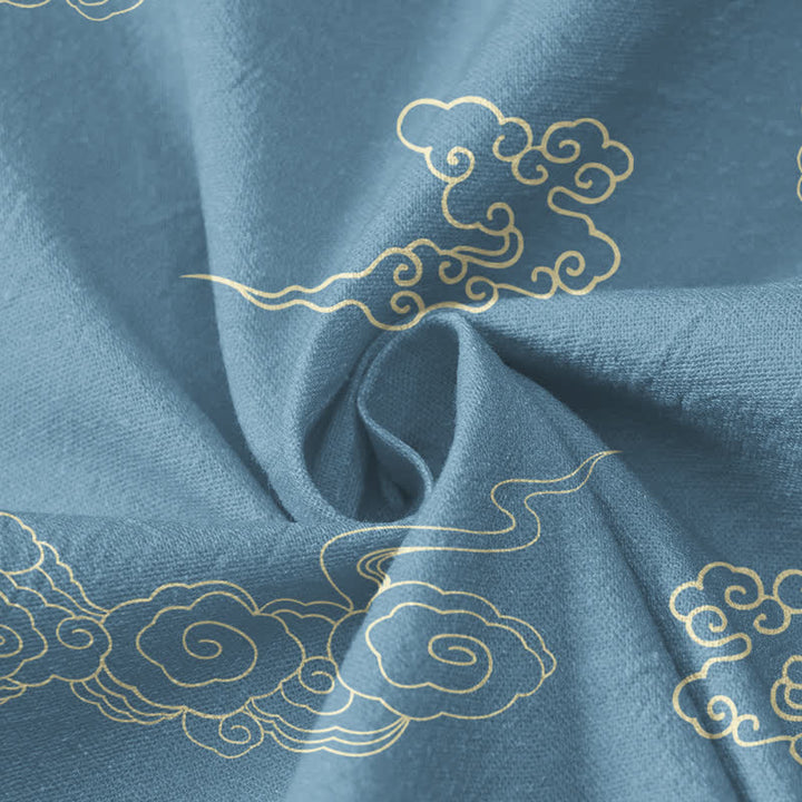 Kimono da donna a maniche lunghe con scollo a V e allacciatura, in cotone con stampa di gru e nuvole, stile Hanfu, con motivo Buddha Stones. - image 4