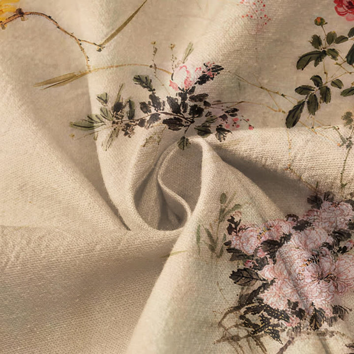Kimono da donna a maniche lunghe con scollo a V e allacciatura, in cotone con stampa di fiori di bambù Buddha Stones. - image 4