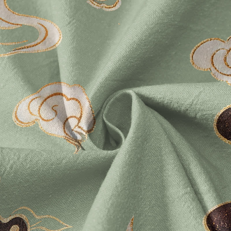 Kimono da donna a maniche lunghe con scollo a V e allacciatura, in cotone con stampa Buddha Stones, gru, nuvole e onde, stile Hanfu. - image 4