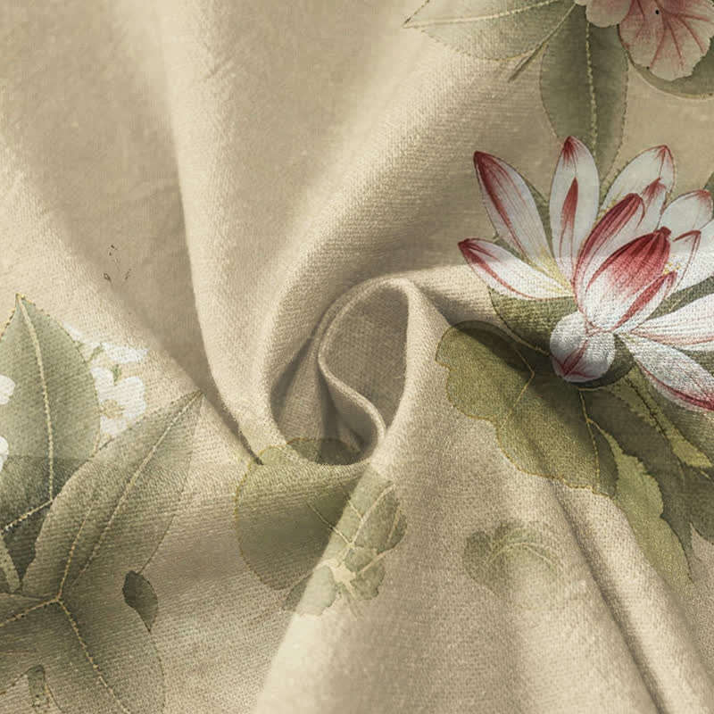 Kimono da donna a maniche lunghe con scollo a V e allacciatura, in cotone con stampa di foglie di loto e farfalle, stile Hanfu, con motivo Buddha Stones. - image 4