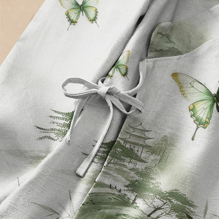 Kimono da donna a maniche lunghe con scollo a V e allacciatura, in cotone con stampa di farfalle e bambù, stile Hanfu, con motivo Buddha Stones. - image 3