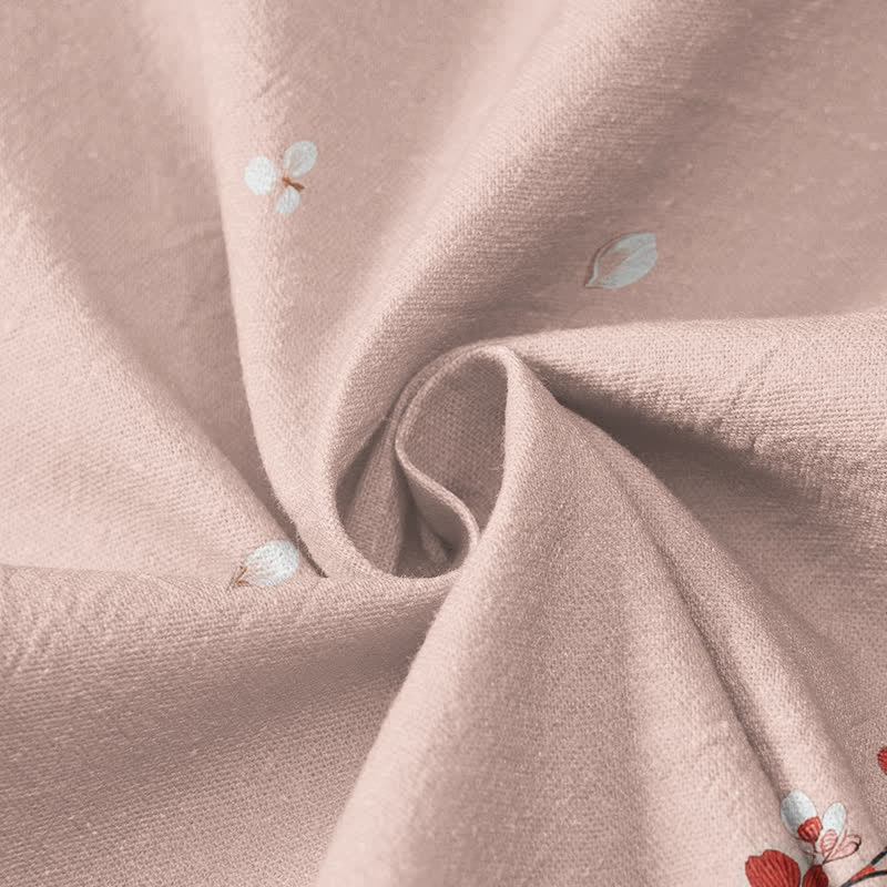 Kimono da donna a maniche lunghe con scollo a V e allacciatura, in cotone con stampa di gru e fiori di pruno e motivo Buddha Stones. - image 4