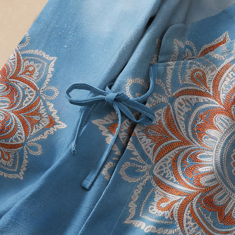 Kimono da donna a maniche lunghe con scollo a V e allacciatura, in stile Hanfu, con stampa mandala boho Buddha Stones in cotone. - image 3
