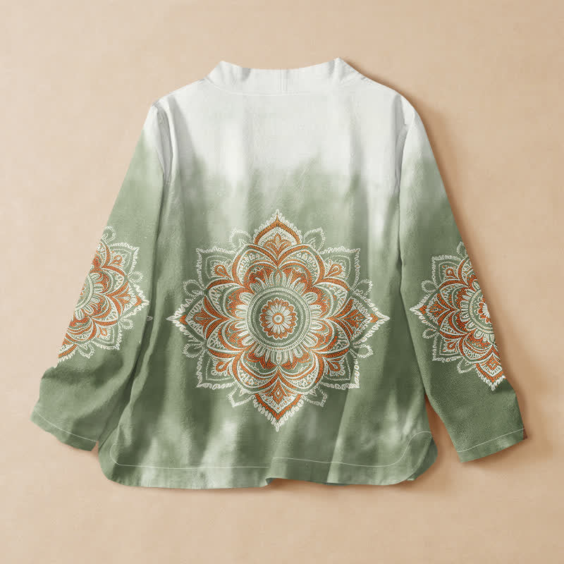 Kimono da donna a maniche lunghe con scollo a V e allacciatura, in stile Hanfu, con stampa mandala boho Buddha Stones in cotone. - image 6