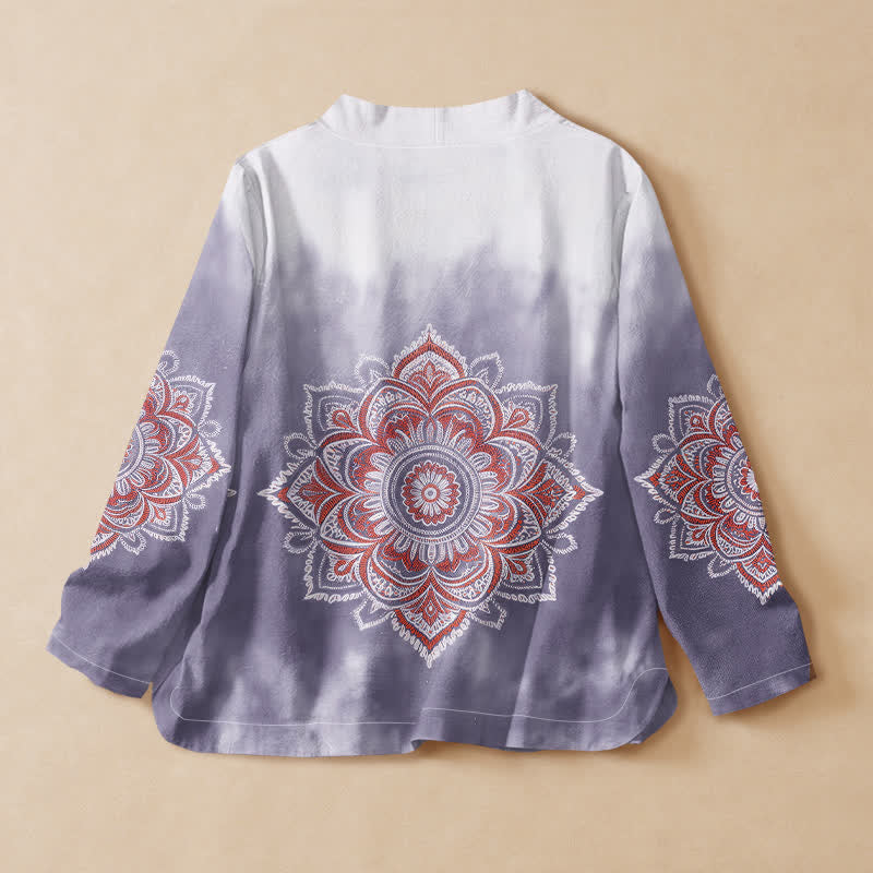 Kimono da donna a maniche lunghe con scollo a V e allacciatura, in stile Hanfu, con stampa mandala boho Buddha Stones in cotone. - image 8