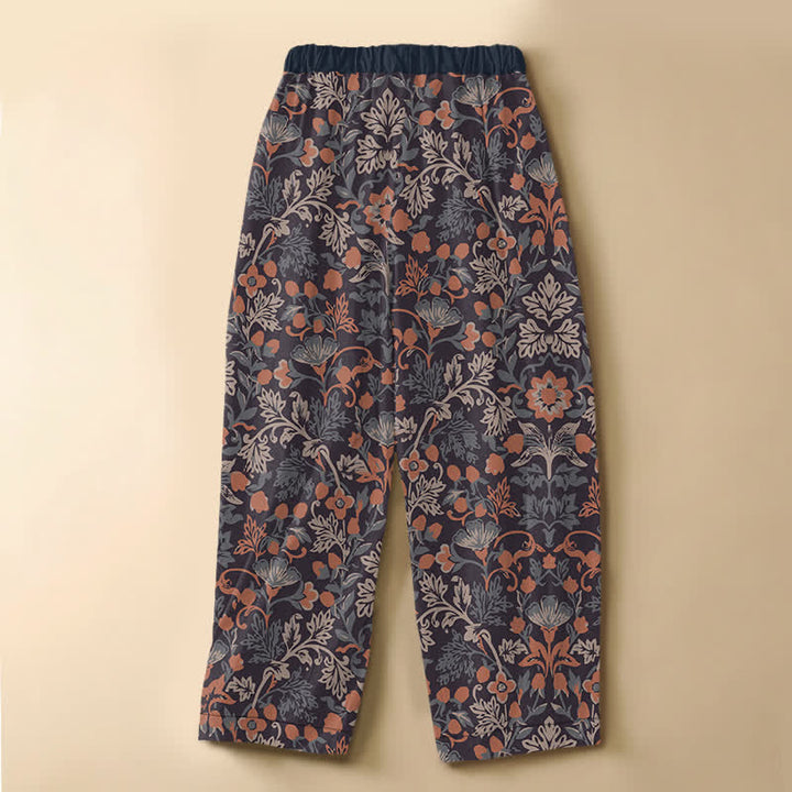 Buddha Stones Pantaloni harem da donna in puro cotone, stile bohémien, con motivo floreale e viticci, bottoni a rana e vita elasticizzata, con tasche. - image 1