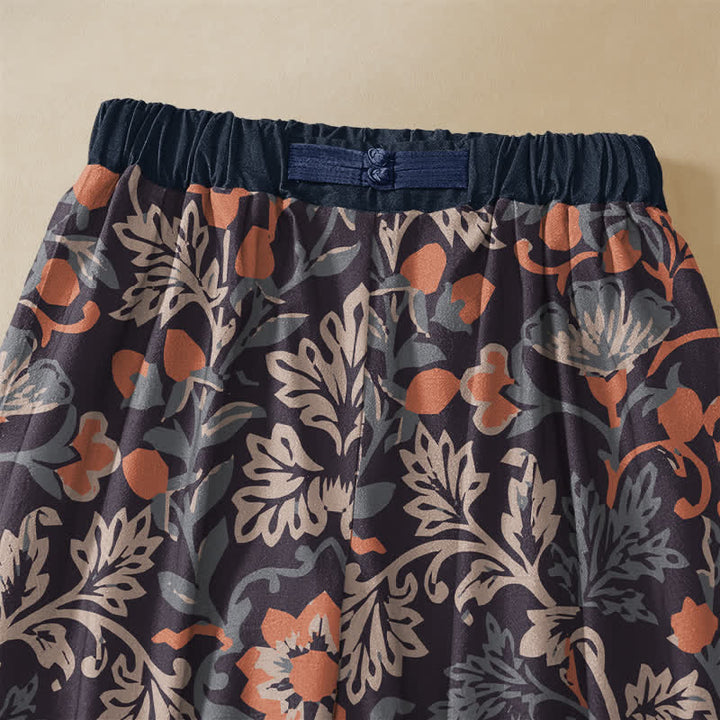 Buddha Stones Pantaloni harem da donna in puro cotone, stile bohémien, con motivo floreale e viticci, bottoni a rana e vita elasticizzata, con tasche. - image 2