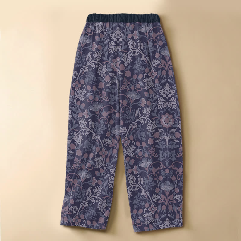Buddha Stones Pantaloni harem da donna in puro cotone, stile bohémien, con motivo floreale e viticci, bottoni a rana e vita elasticizzata, con tasche. - image 6