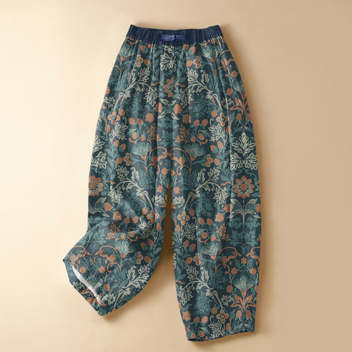 Buddha Stones Pantaloni harem da donna in puro cotone, stile bohémien, con motivo floreale e viticci, bottoni a rana e vita elasticizzata, con tasche. - Verde acqua - US16, UK/AU20, EU48 (3XL) - image 7