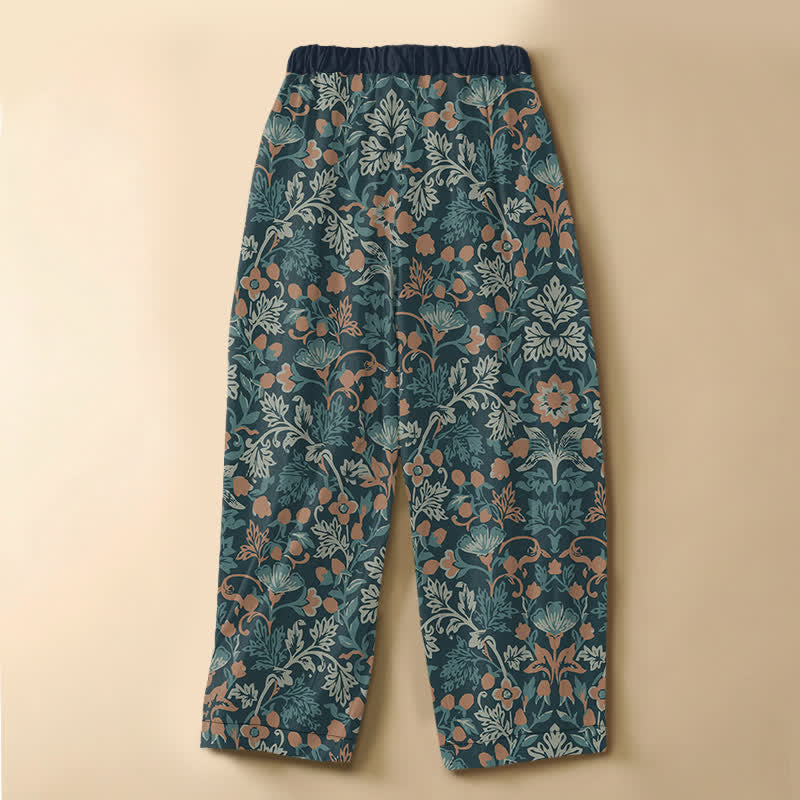 Buddha Stones Pantaloni harem da donna in puro cotone, stile bohémien, con motivo floreale e viticci, bottoni a rana e vita elasticizzata, con tasche. - image 8