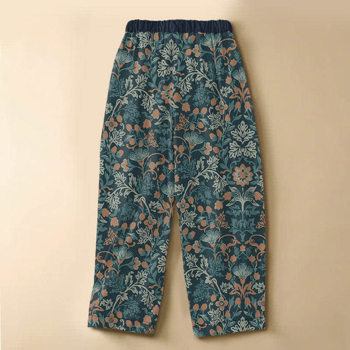 Buddha Stones Pantaloni harem da donna in puro cotone, stile bohémien, con motivo floreale e viticci, bottoni a rana e vita elasticizzata, con tasche. - image 8
