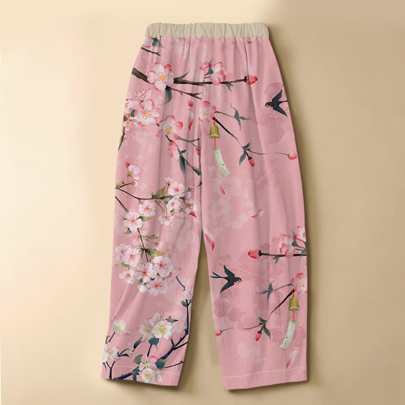 Buddha Stones Pantaloni harem da donna in puro cotone con motivo Sakura a rondine, bottoni a rana e vita elasticizzata, con tasche. - image 6