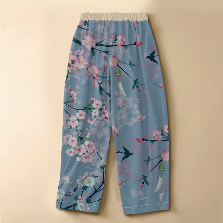 Buddha Stones Pantaloni harem da donna in puro cotone con motivo Sakura a rondine, bottoni a rana e vita elasticizzata, con tasche. - image 8