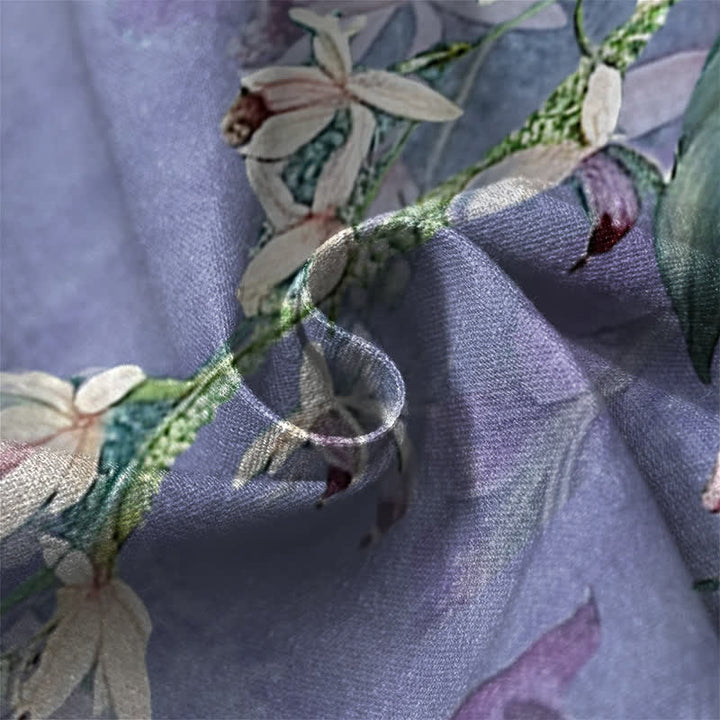 Buddha Stones Pantaloni harem da donna in puro cotone con motivo floreale ad acquerello e colibrì, bottoni a rana e vita elasticizzata con tasche. - image 4