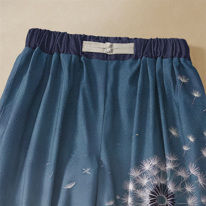 Buddha Stones Pantaloni harem da donna in puro cotone con elastico in vita e tasche, fantasia giocosa di gatti, denti di leone e bottoni a forma di rana. - image 2