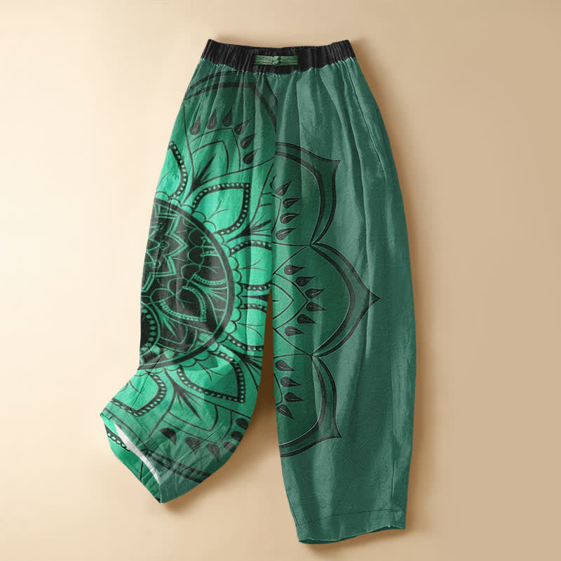 Buddha Stones Pantaloni harem da donna in puro cotone, stile bohémien, con motivo floreale mandala, bottoni a rana e vita elasticizzata, con tasche. - Verde mare medio - US16, UK/AU20, EU48 (3XL) - image 5