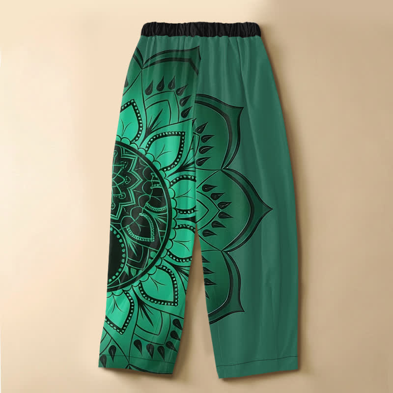 Buddha Stones Pantaloni harem da donna in puro cotone, stile bohémien, con motivo floreale mandala, bottoni a rana e vita elasticizzata, con tasche. - image 6