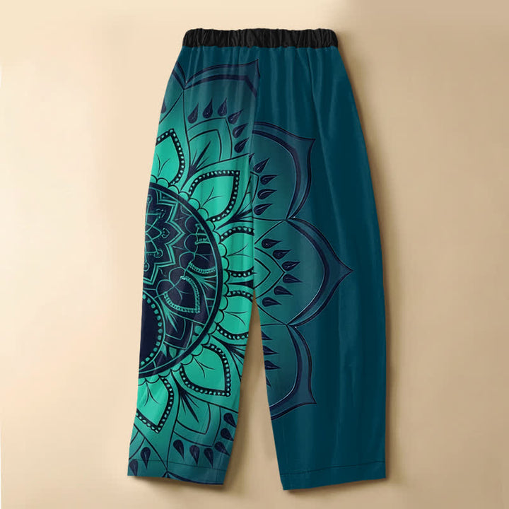 Buddha Stones Pantaloni harem da donna in puro cotone, stile bohémien, con motivo floreale mandala, bottoni a rana e vita elasticizzata, con tasche. - image 8