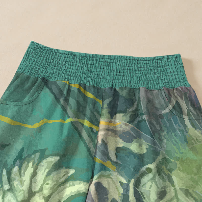Buddha Stones Pantaloni harem da donna in cotone bianco con motivo a fiori di loto, plissettati e vita elasticizzata, con tasche. - image 4