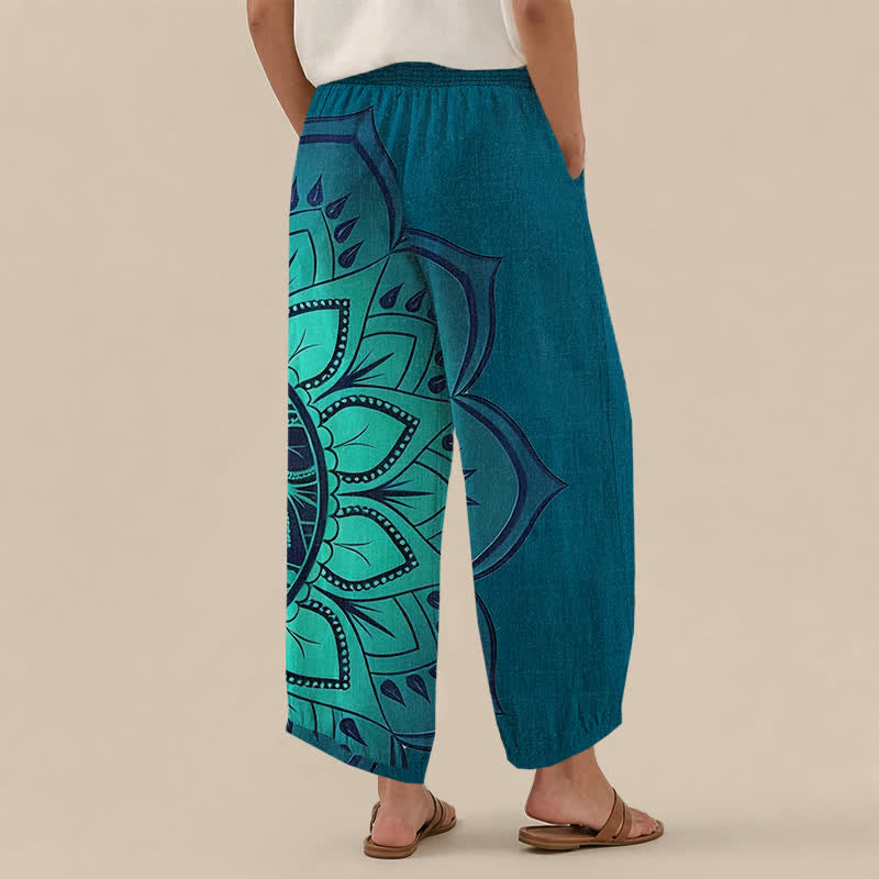 Buddha Stones Pantaloni harem da donna in cotone stile bohémien con motivo floreale mandala, pieghe e vita elasticizzata, con tasche. - image 12