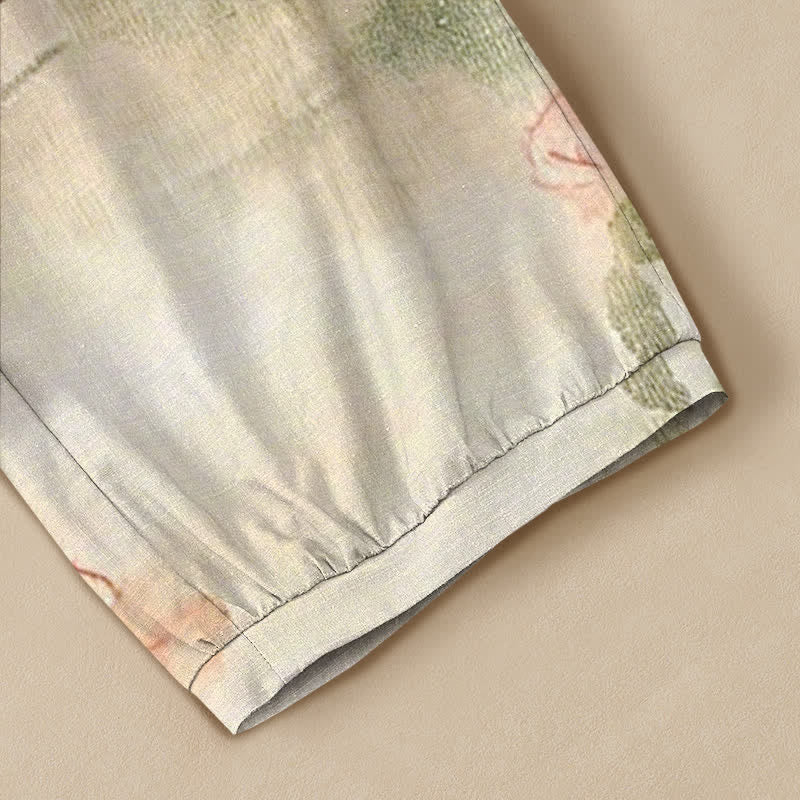 Buddha Stones Pantaloni harem da donna in cotone con stampa floreale ad acquerello e farfalle, plissettati e vita elasticizzata, con tasche. - image 5