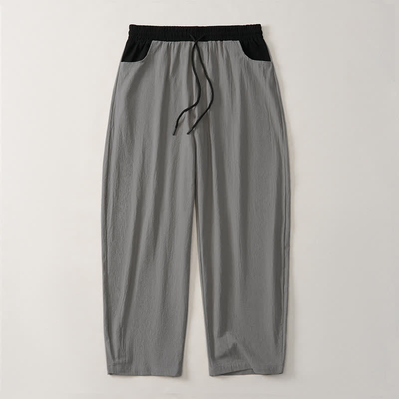 Buddha Stones Pantaloni lunghi da uomo in cotone e lino, tinta unita, con coulisse e blocchi di colore, modello a gamba dritta, con tasche, per primavera/estate. - image 12