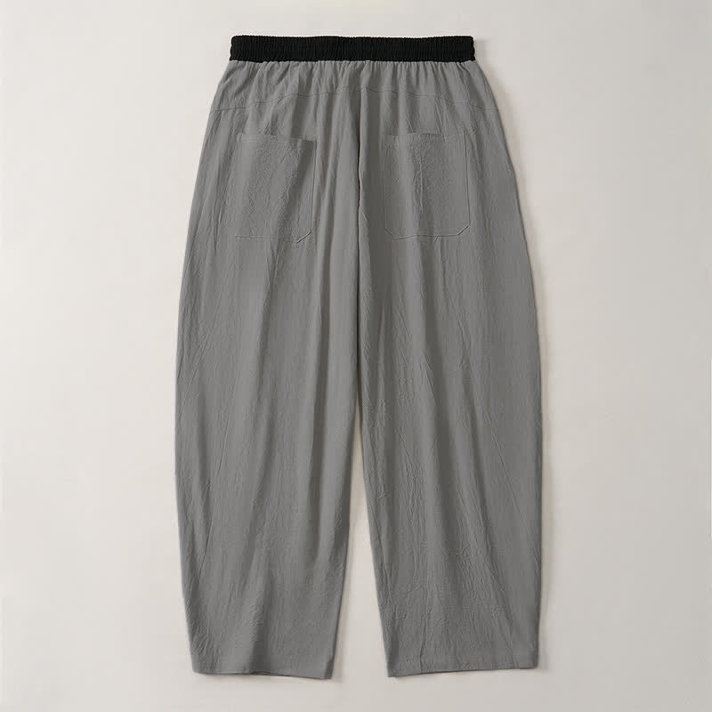 Buddha Stones Pantaloni lunghi da uomo in cotone e lino, tinta unita, con coulisse e blocchi di colore, modello a gamba dritta, con tasche, per primavera/estate. - image 13