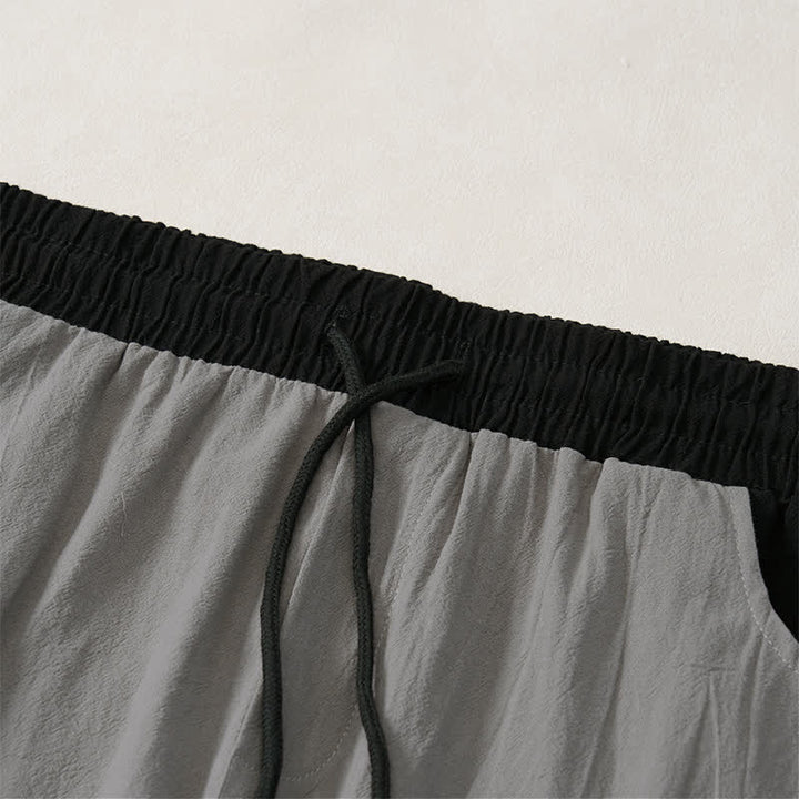 Buddha Stones Pantaloni lunghi da uomo in cotone e lino, tinta unita, con coulisse e blocchi di colore, modello a gamba dritta, con tasche, per primavera/estate. - image 15