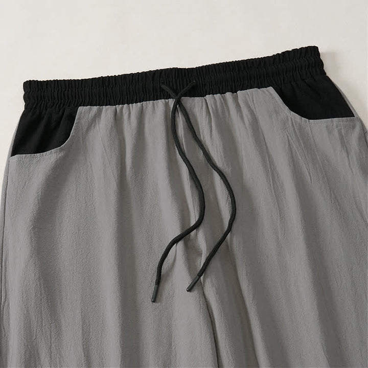 Buddha Stones Pantaloni lunghi da uomo in cotone e lino, tinta unita, con coulisse e blocchi di colore, modello a gamba dritta, con tasche, per primavera/estate. - image 16