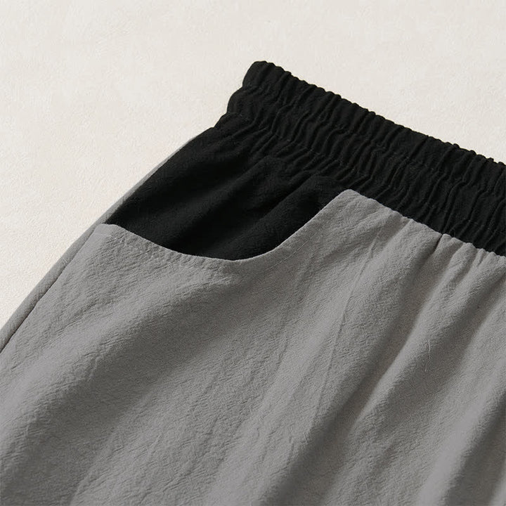 Buddha Stones Pantaloni lunghi da uomo in cotone e lino, tinta unita, con coulisse e blocchi di colore, modello a gamba dritta, con tasche, per primavera/estate. - image 14