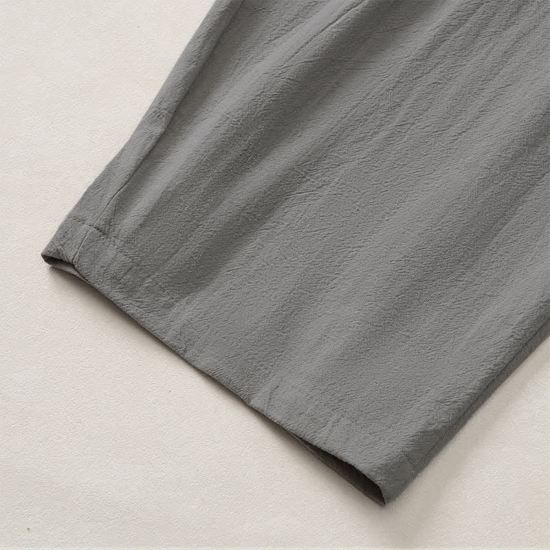 Buddha Stones Pantaloni lunghi da uomo in cotone e lino, tinta unita, con coulisse e blocchi di colore, modello a gamba dritta, con tasche, per primavera/estate. - image 18