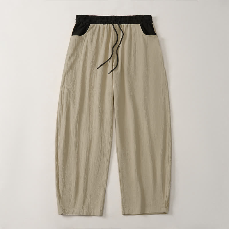 Buddha Stones Pantaloni lunghi da uomo in cotone e lino, tinta unita, con coulisse e blocchi di colore, modello a gamba dritta, con tasche, per primavera/estate. - image 22