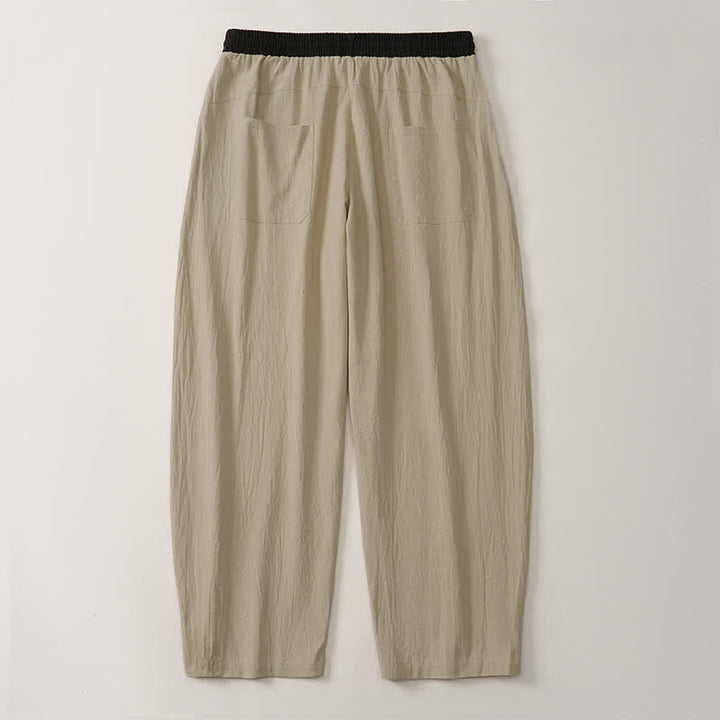 Buddha Stones Pantaloni lunghi da uomo in cotone e lino, tinta unita, con coulisse e blocchi di colore, modello a gamba dritta, con tasche, per primavera/estate. - image 23