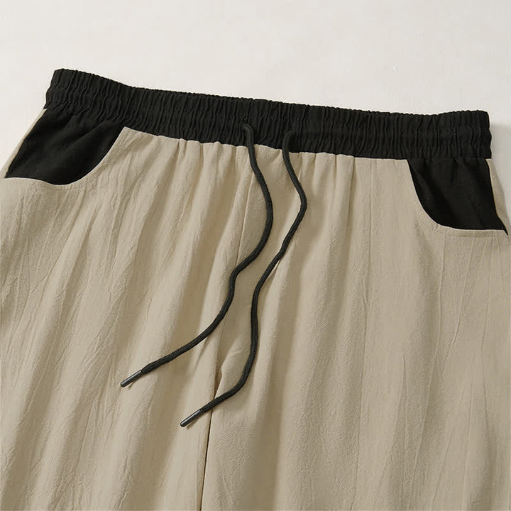 Buddha Stones Pantaloni lunghi da uomo in cotone e lino, tinta unita, con coulisse e blocchi di colore, modello a gamba dritta, con tasche, per primavera/estate. - image 25