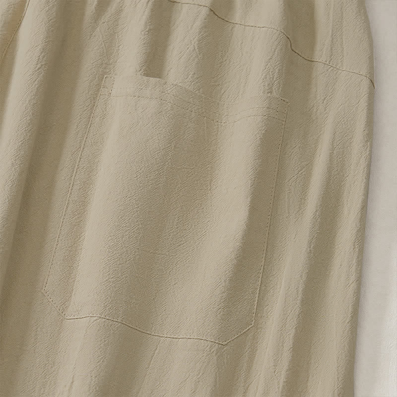 Buddha Stones Pantaloni lunghi da uomo in cotone e lino, tinta unita, con coulisse e blocchi di colore, modello a gamba dritta, con tasche, per primavera/estate. - image 28